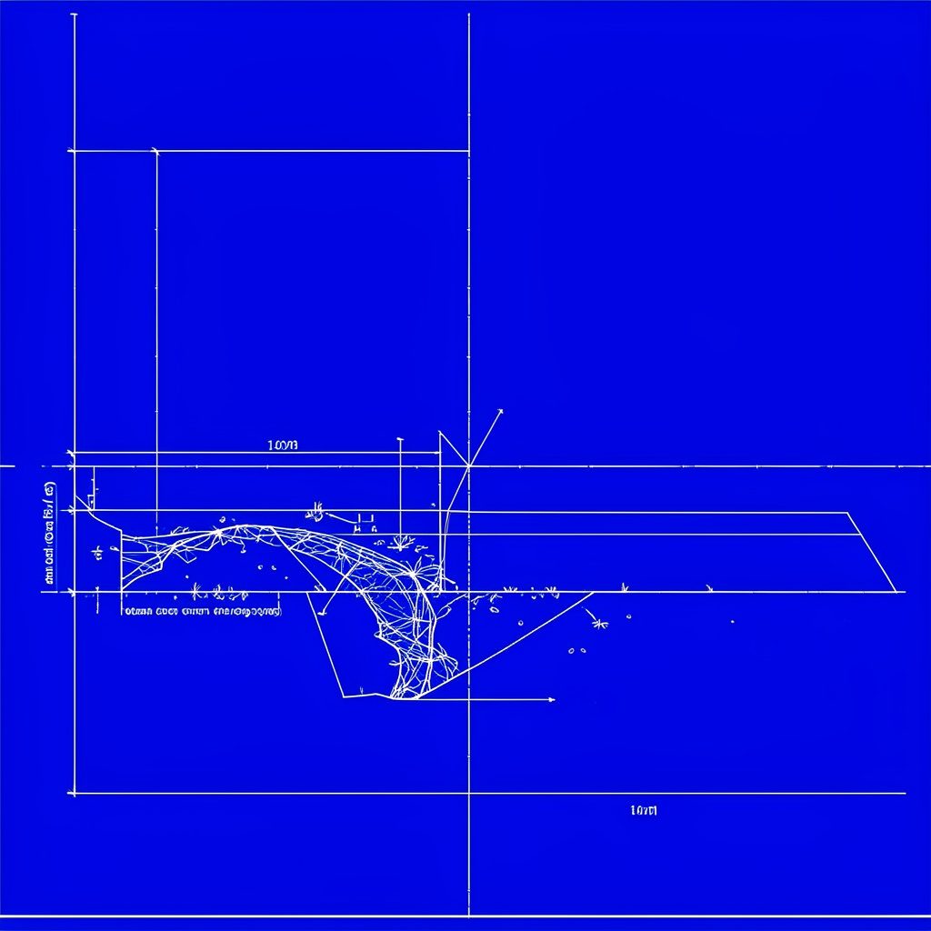 Technical blueprint sketch in pale steel blue lines on a warm cream background, evoking precision drafting and quiet study.