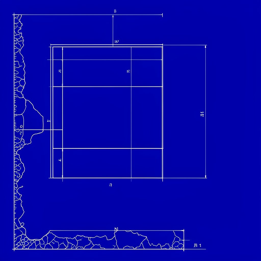 Technical blueprint drawing of mechanical components on a drafting board, blue lines on cream paper, calm and analytical mood