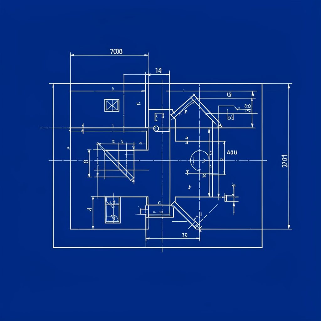 Technical blueprint drawing of a laptop displaying gear diagrams and circuit lines, in muted blue and grey tones, suggesting focused online study